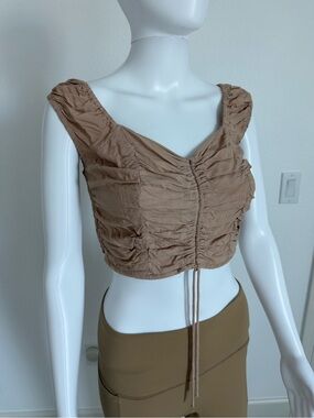 Japna Ruched Crop Tank Top in Light Brown